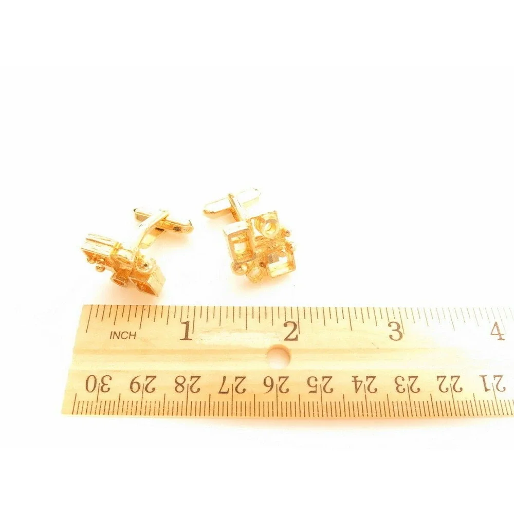 VINTAGE Modernist Stacked Squares &‎ Circles Gold Plated CUFFLINKS*GROOM*FORMAL